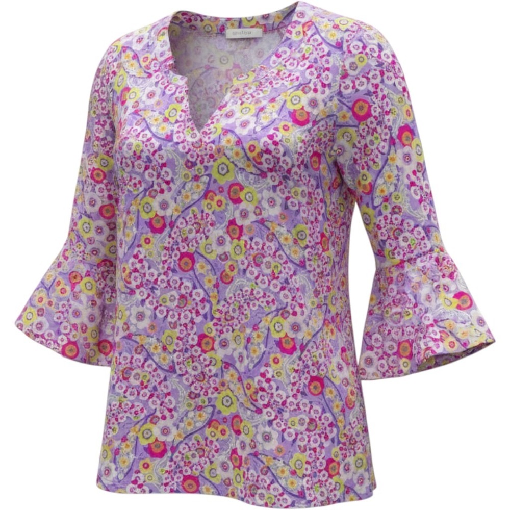 Dear Scarlett Womens Top XL Purple Floral Paisley Bell Sleeve V-Neck Blouse Boho